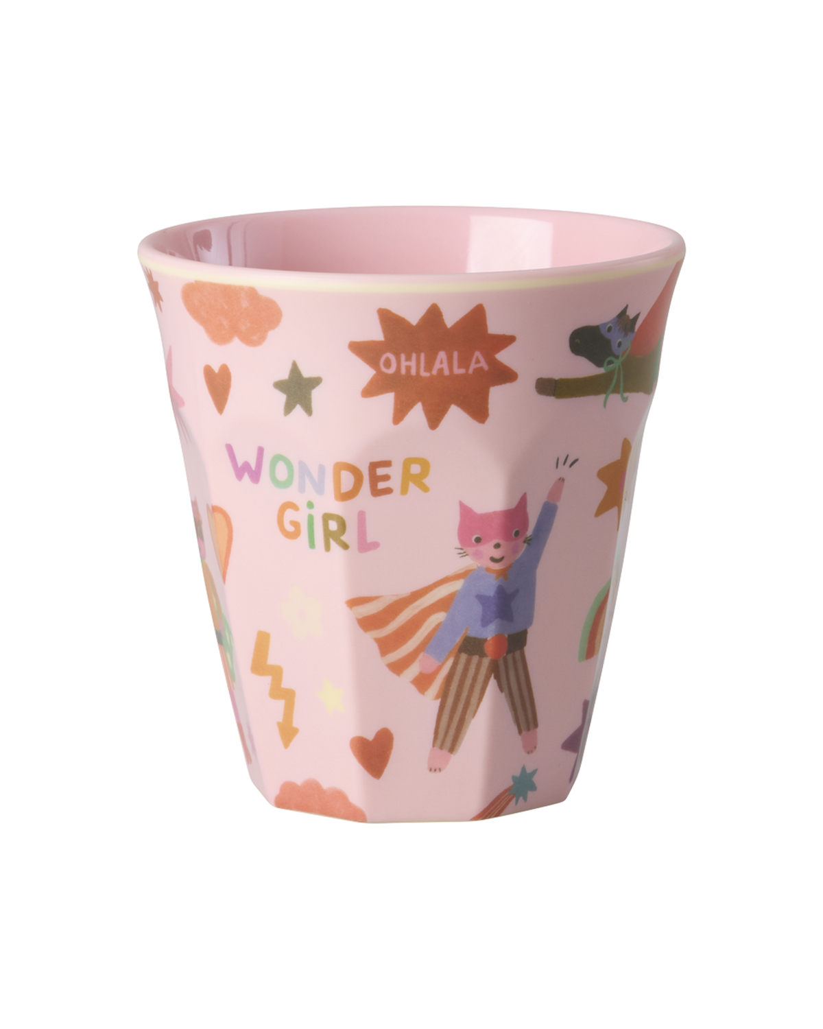 Rice Hero Print Kinderbeker Roze - 250 ml op witte achtergrond