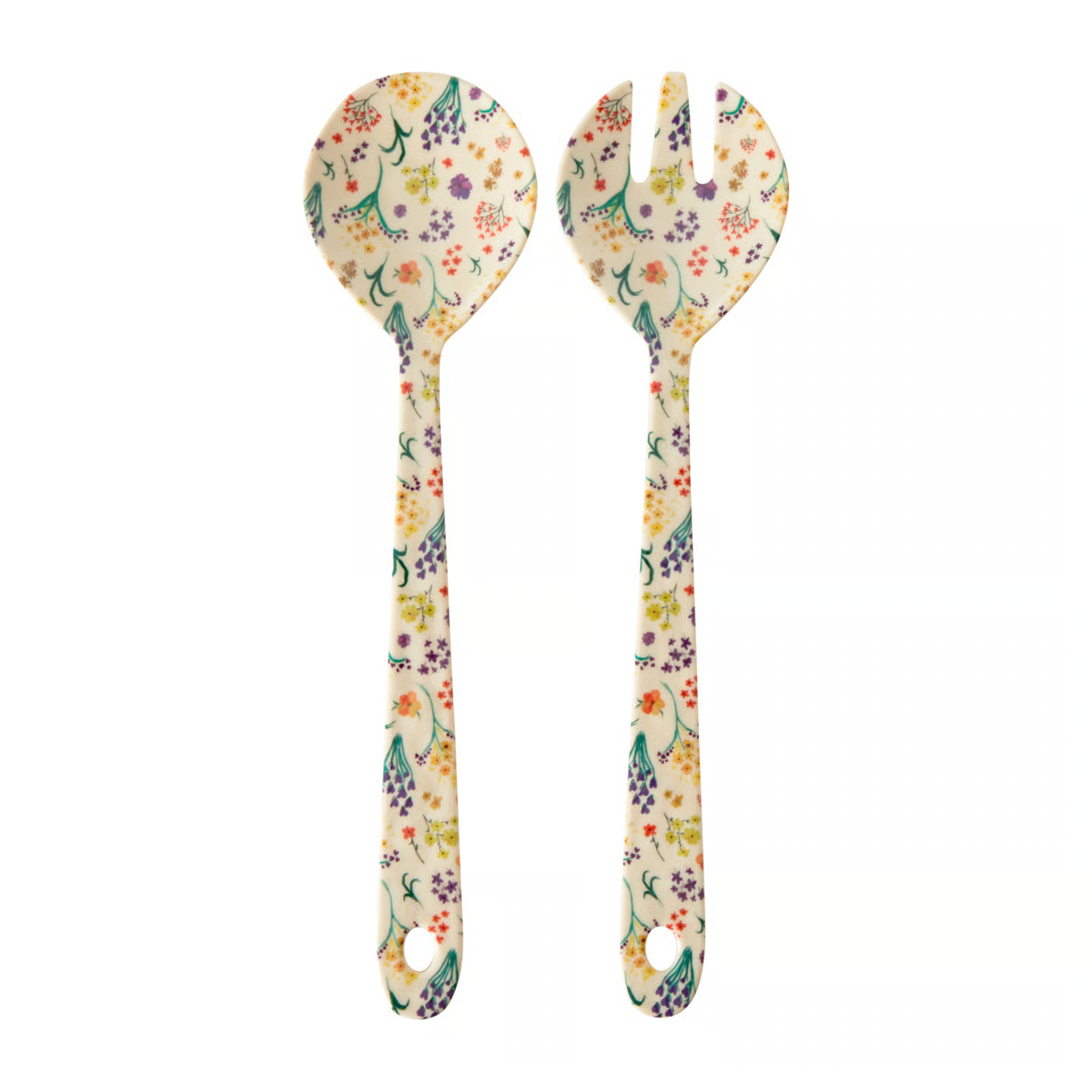Rice Wild Flowers Print Saladebestek Melamine 2-delig - Crème op witte achtergrond
