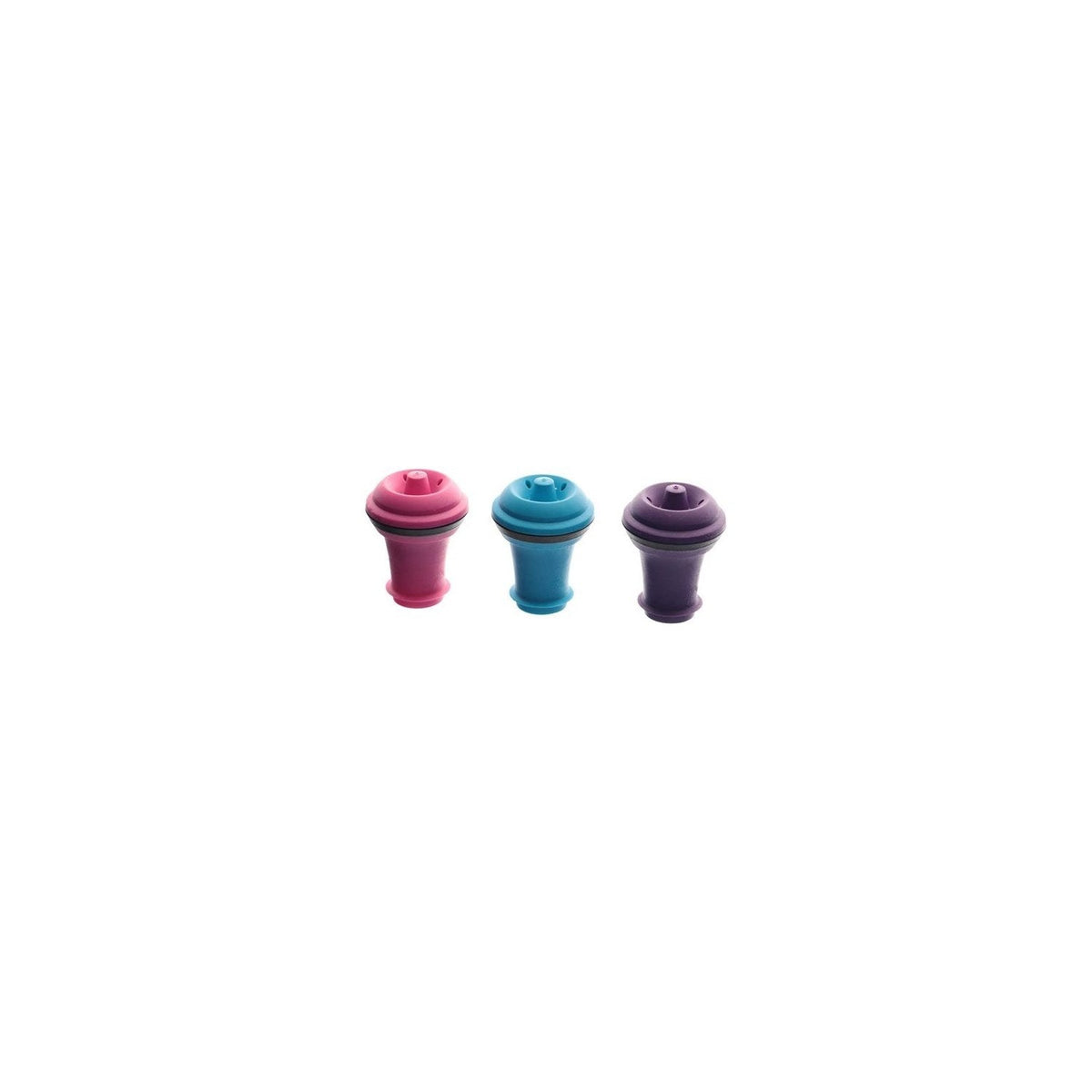 Vacuvin Vacuüm Wine Stopper 3-delig - Roze/Blauw/Paars op witte achtergrond