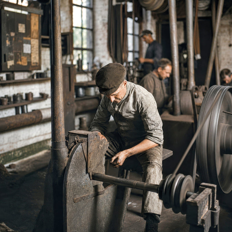 Ambachtslieden aan het werk in de historische Wusthof-fabriek in Solingen, sfeerbeeld merkafbeelding