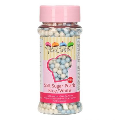 FunCakes Suikerparels Soft 60 g – Parel Blauw/Wit