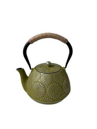 Gietijzeren Theepot Groen Bloem